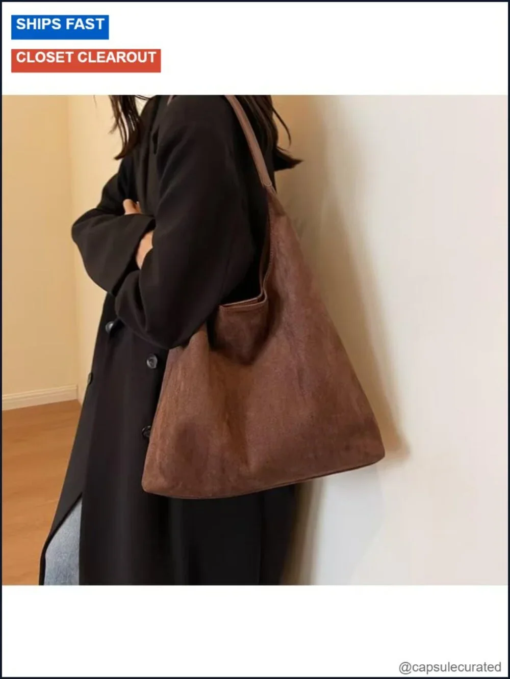 Faux Suede Hobo Bag Slouchy Shoulder Tote Women Work Handbag